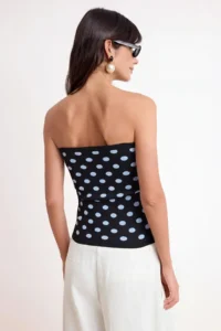 TRENDYOLMİLLA Brown Strapless Polka Dot Knitwear Blouse - Image 4