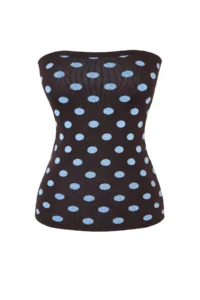 TRENDYOLMİLLA Brown Strapless Polka Dot Knitwear Blouse - Image 5