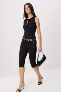TRENDYOLMİLLA Black Fitted Keyhole Collar Sleeveless interlock Knitting Blouse