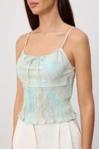TRENDYOLMİLLA Green Collar Laced Sleeveless Weaving Blouse - Image 3