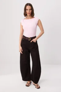 TRENDYOLMİLLA Light Pink Fitted Boat Neck Short Sleeve Soft Knitting Blouse - Image 2