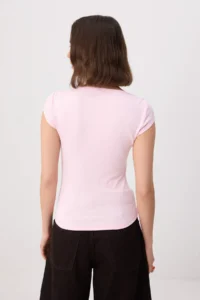 TRENDYOLMİLLA Light Pink Fitted Boat Neck Short Sleeve Soft Knitting Blouse - Image 4