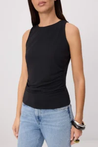 TRENDYOLMİLLA Black Plain Fitted Boat Neck Standard Sleeve Sleeveless Flexible Knitting Blouse - Image 3