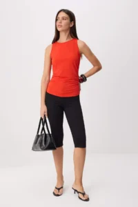 TRENDYOLMİLLA Red Plain Fitted Boat Neck Standard Sleeve Sleeveless Flexible Knitting Blouse - Image 2