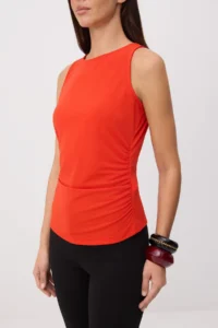 TRENDYOLMİLLA Red Plain Fitted Boat Neck Standard Sleeve Sleeveless Flexible Knitting Blouse - Image 3