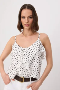 TRENDYOLMİLLA WHITE Puantiye Patterned Weaving Blouse - Image 2