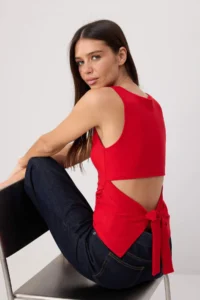 TRENDYOLMİLLA Red Plain Fitted Boat Neck Sleeveless Binding Detailed Premium Soft Knitting Blouse
