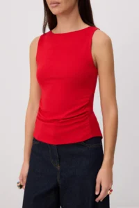 TRENDYOLMİLLA Red Plain Fitted Boat Neck Sleeveless Binding Detailed Premium Soft Knitting Blouse - Image 3