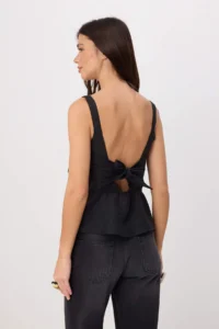 TRENDYOLMİLLA Black 100% Linen Back Binding Detailed Blouse - Image 4