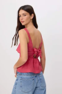 TRENDYOLMİLLA Brick Red 100% Linen Back Binding Detailed Blouse