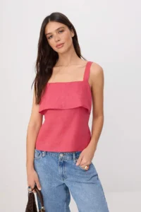 TRENDYOLMİLLA Brick Red 100% Linen Back Binding Detailed Blouse - Image 2