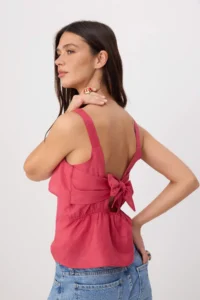 TRENDYOLMİLLA Brick Red 100% Linen Back Binding Detailed Blouse - Image 4