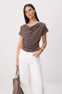 TRENDYOLMİLLA Light Brown Premium Lyocell Content Off-Shoulder Neck Stone Detailed Soft Knitting Blouse