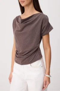 TRENDYOLMİLLA Light Brown Premium Lyocell Content Off-Shoulder Neck Stone Detailed Soft Knitting Blouse - Image 3