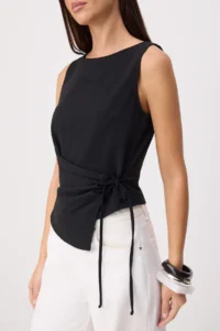 TRENDYOLMİLLA Black Plain Fitted Boat Neck Thick Sleeveless Sleeveless Scuba Crepe Knitting Blouse - Image 3