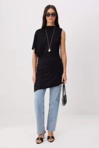 TRENDYOLMİLLA Black Regular/Normal Pattern Dog collar Bat Arm Short Sleeve Maxi Soft Knitting Blouse - Image 2