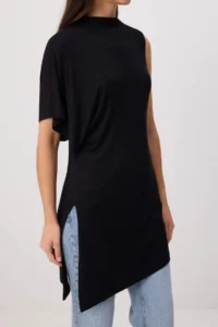 TRENDYOLMİLLA Black Regular/Normal Pattern Dog collar Bat Arm Short Sleeve Maxi Soft Knitting Blouse - Image 3