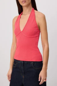 TRENDYOLMİLLA Fuchsia Plain Regular Barbell Neck Sleeveless Ribbed Flexible Knitting Blouse - Image 3