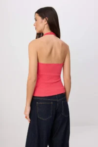 TRENDYOLMİLLA Fuchsia Plain Regular Barbell Neck Sleeveless Ribbed Flexible Knitting Blouse - Image 4
