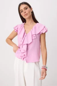 TRENDYOLMİLLA Light Pink Ruffle Detailed Weaving Blouse - Image 2