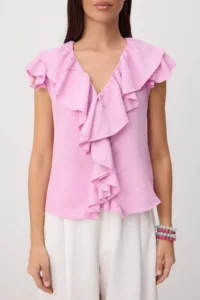 TRENDYOLMİLLA Light Pink Ruffle Detailed Weaving Blouse - Image 3
