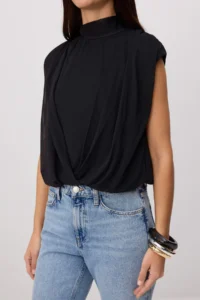 TRENDYOLMİLLA Black Regular/Normal Pattern Dog collar Sleeveless Shirred Tulle Knitting Blouse - Image 3