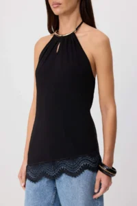 TRENDYOLMİLLA Black Regular/Normal Pattern Barbell Neck Accessory Detailed Flexible Knitting Blouse - Image 3