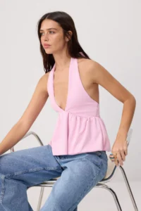 TRENDYOLMİLLA Pink Fitted Barbell Neck Shirred Paper Touch Knitting Blouse - Image 2