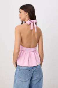 TRENDYOLMİLLA Pink Fitted Barbell Neck Shirred Paper Touch Knitting Blouse - Image 4
