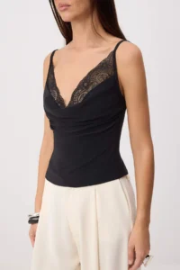 TRENDYOLMİLLA Black Fitted Off-Shoulder Neck Sleeveless Lace Detailed Flexible Knitting Blouse - Image 3
