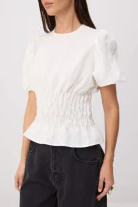 TRENDYOLMİLLA WHITE Gipelli Balloon Sleeve Fitted Weaving Blouse - Image 3