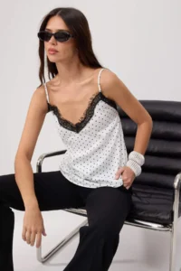 TRENDYOLMİLLA WHITE Satin Polka Dot Lace Blouse - Image 2
