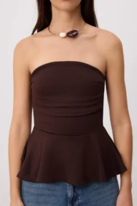 TRENDYOLMİLLA Brown Fitted Strapless Sleeveless Soft Touch Knitting Blouse - Image 3