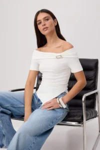 TRENDYOLMİLLA Ecru Plain Fitted Carmen Collar Knitting Blouse