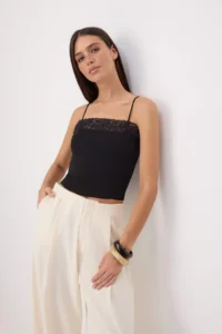 TRENDYOLMİLLA Black Lace Detailed Sleeveless Knitwear Blouse - Image 2