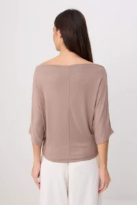 TRENDYOLMİLLA Dark Mink Regular/Normal Pattern Off-Shoulder Neck Short Sleeve Soft Knitting Blouse - Image 4
