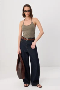 TRENDYOLMİLLA Khaki Plain Fitted Barbell Neck Cowl Neck Knitting Blouse