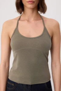 TRENDYOLMİLLA Khaki Plain Fitted Barbell Neck Cowl Neck Knitting Blouse - Image 3