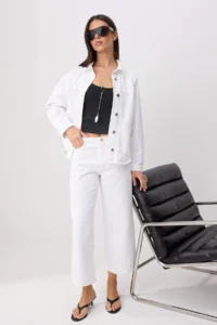 TRENDYOLMİLLA WHITE Shirt Collar Oversized DENIM Jacket - Image 2
