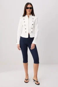 TRENDYOLMİLLA WHITE Button Detailed Napoleon DENIM Jacket - Image 2