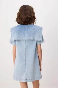 TRENDYOLMİLLA Light Blue Baby Collar Detailed 100% Cotton Mini DENIM Dress - Image 4