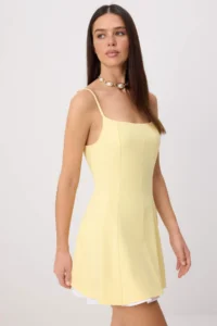TRENDYOLMİLLA Light Yellow Skirt Ucu Detailed Godeli polyviscone Mini Weaving Dress - Image 2