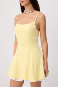 TRENDYOLMİLLA Light Yellow Skirt Ucu Detailed Godeli polyviscone Mini Weaving Dress - Image 3