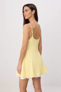TRENDYOLMİLLA Light Yellow Skirt Ucu Detailed Godeli polyviscone Mini Weaving Dress - Image 4