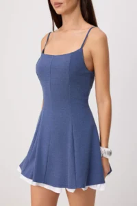 TRENDYOLMİLLA Navy Blue Skirt Ucu Detailed Godeli polyviscone Mini Weaving Dress - Image 3