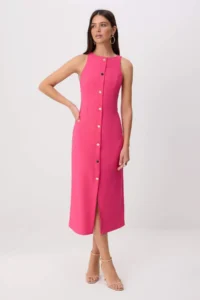 TRENDYOLMİLLA Fuchsia Button Detailed Midi Sleeveless Weaving Dress