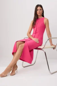 TRENDYOLMİLLA Fuchsia Button Detailed Midi Sleeveless Weaving Dress - Image 2