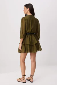 TRENDYOLMİLLA Khaki Arched with flywheel Frilly Short / Mini Weaving Dress - Image 3