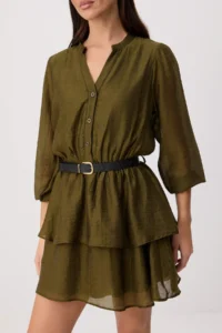 TRENDYOLMİLLA Khaki Arched with flywheel Frilly Short / Mini Weaving Dress - Image 4
