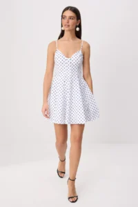 TRENDYOLMİLLA Navy Blue-Multicolored Polka Dot Short / Mini Weaving Dress